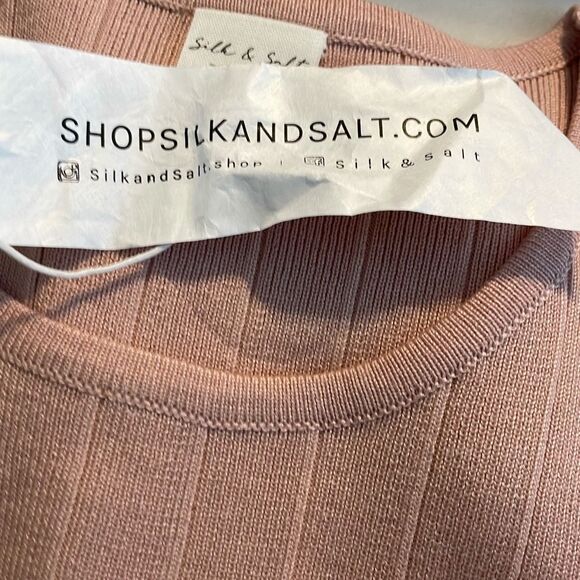 Silk & Salt Staycation 3 Piece Lounge Set Powder Pink Ribbed Knit Pants Top Card - Picture 8 of 10